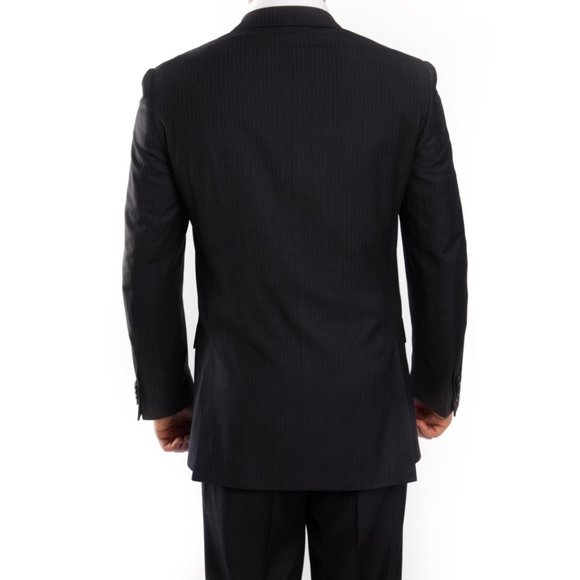 Men's 2 Piece Slim Fit  Side Vents Black Pinstripe Suit